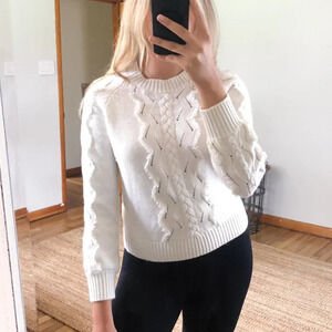 NEW Rails Francis Knit Lace Crew Neck Wool Cashmere Sweater in Ivory Women's XS